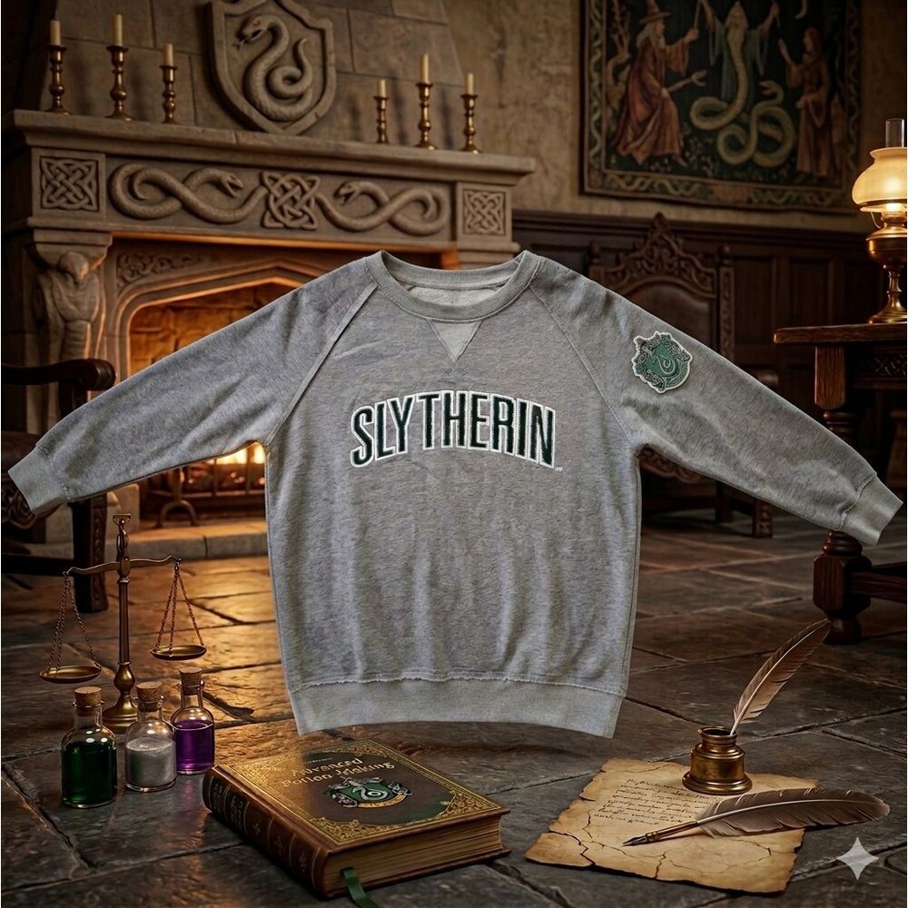 Harry Potter Slytherin Sweatshirt Men’s L Universal Studios Gray Green Crest
